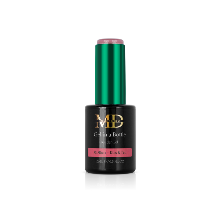 Nail gel in a bottle polish with green cap on a white background