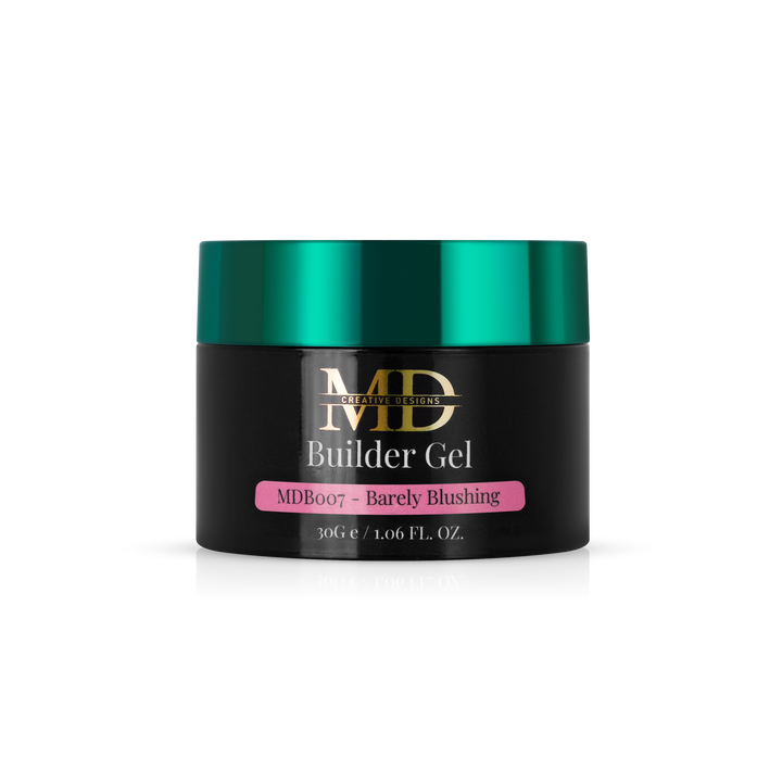 Jar of MD Builder Gel with green lid on a white background