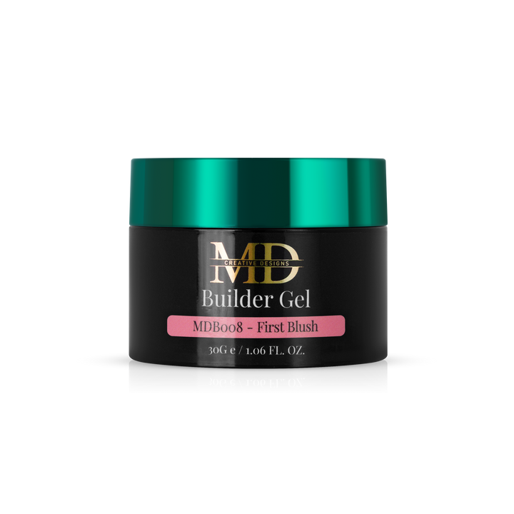 Jar of MD Builder Gel with green lid on a white background
