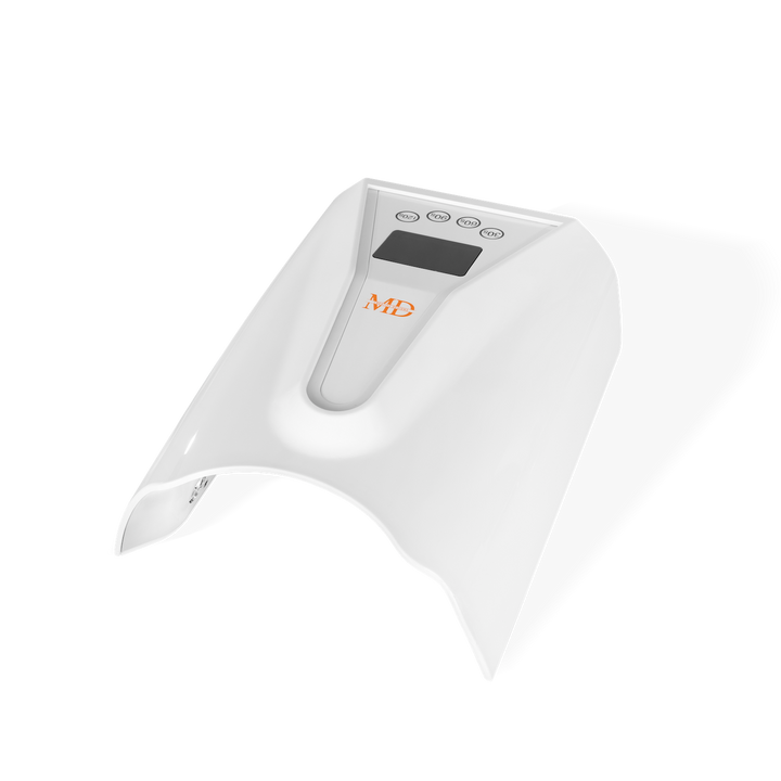 A white curved electronic UV Nail Lamp with a digital display screen and orange &
