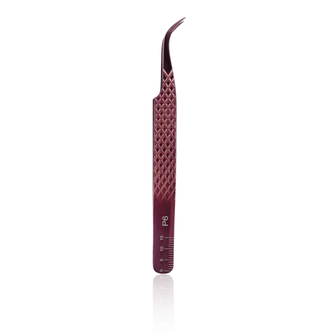 PLA P6 Ultimate Volume Tweezers (front view of Limited Edition Sangria tweezer)