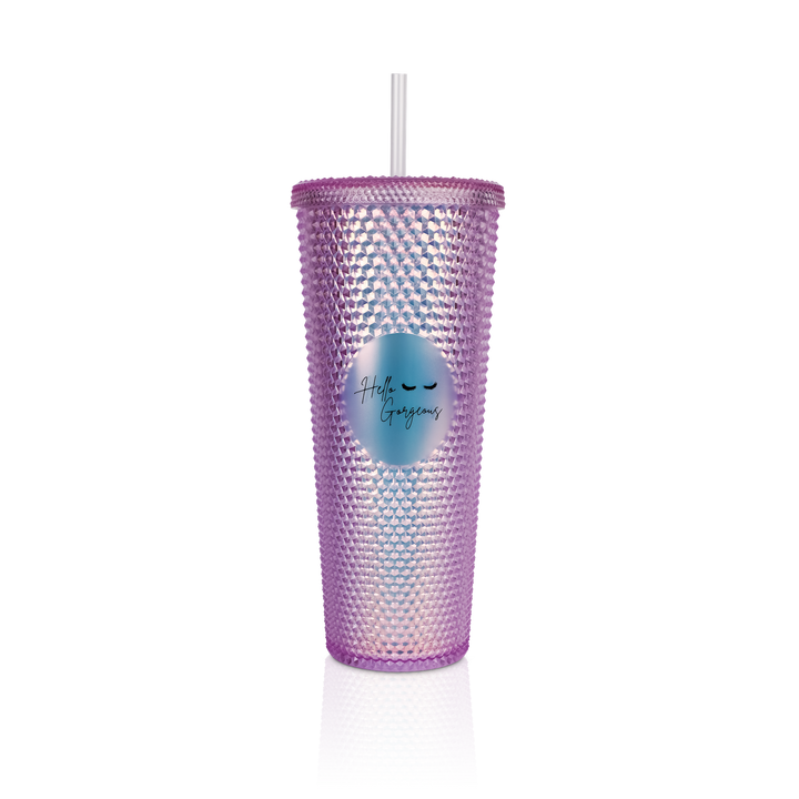 Studded Iridescent Pink Hello Gorgeous Tumbler (FINAL SALE)