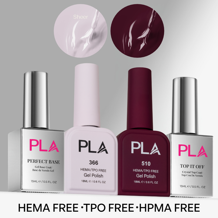 PLA ICON Gel Polish Set – 2 Nail Colors + Top It Off Top Coat &amp; Perfect Base Coat – 4-Piece Kit