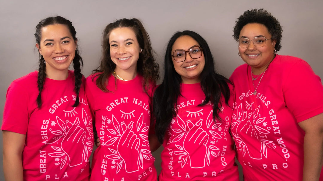 PLA Lash Shirts - Small, Medium, Large (front view of a group photo wearing the shirts)
