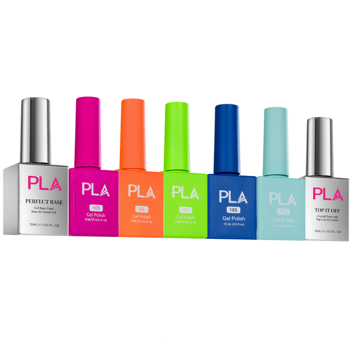 Set of colorful nail polish bottles with &