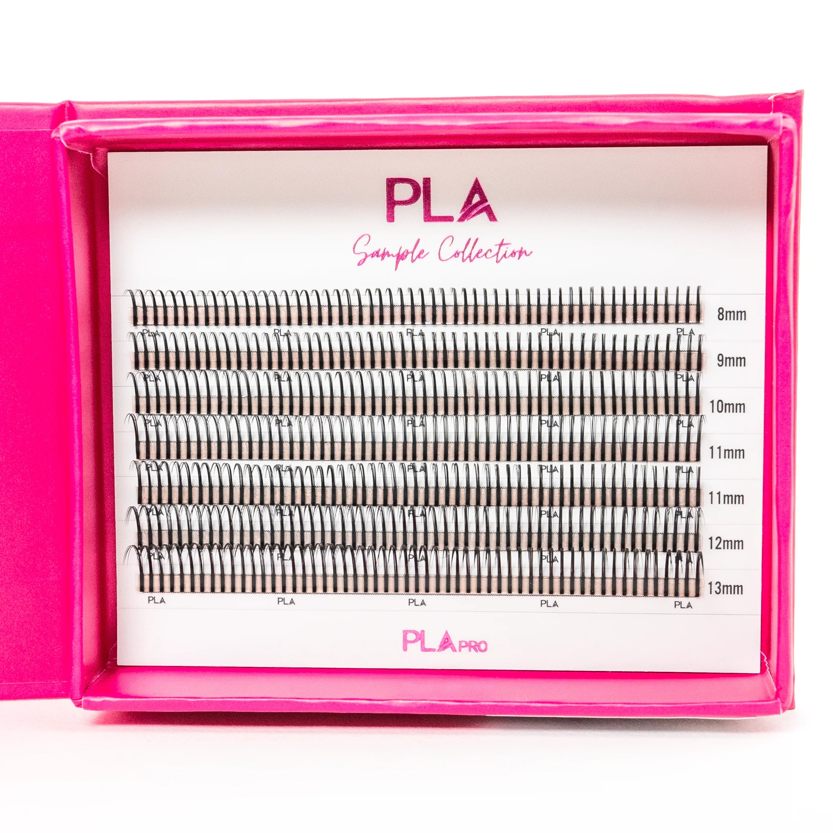 PLA Lash Extension Samples - Wet Set ProMades (front view of open lash tray)