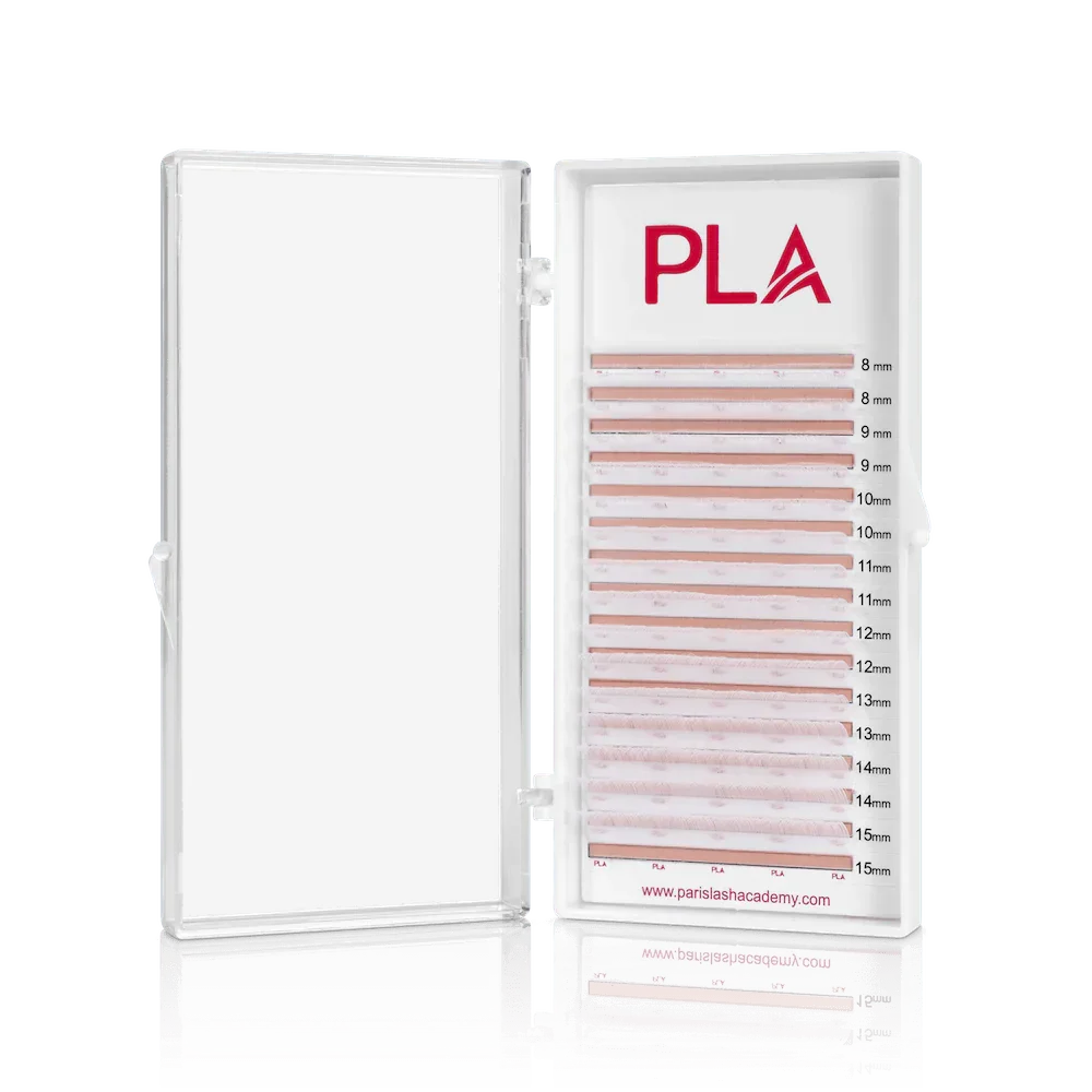 White lashes in PLA's 0.03 Color Lash Tray (front view of the open tray)