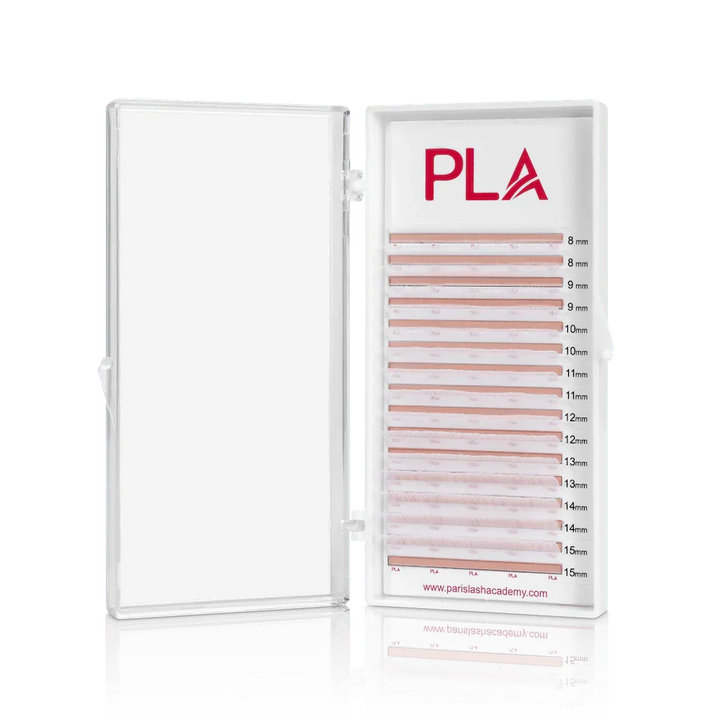 White lashes in PLA's 0.03 Color Lash Tray (front view of the open tray)