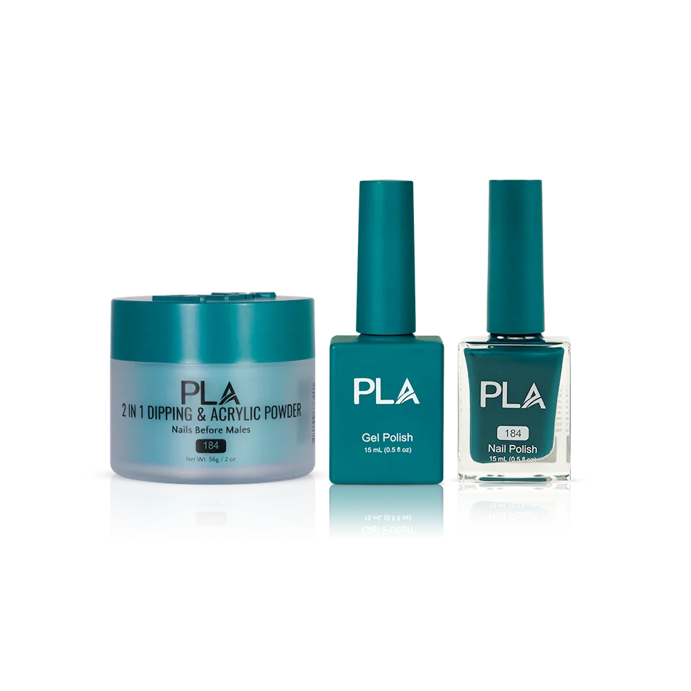 PLA Nail Trio Set (front view of gel polish, lacquer polish, and dip & acrylic powder jar)
