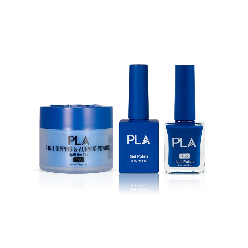 PLA Nail Trio Set (front view of gel polish, lacquer polish, and dip & acrylic powder jar)