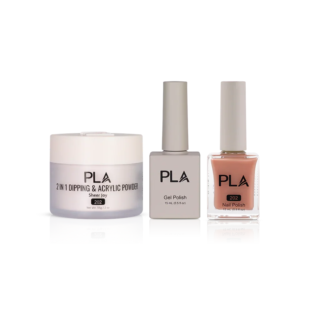 PLA Nail Trio Set (front view of gel polish, lacquer polish, and dip & acrylic powder jar)