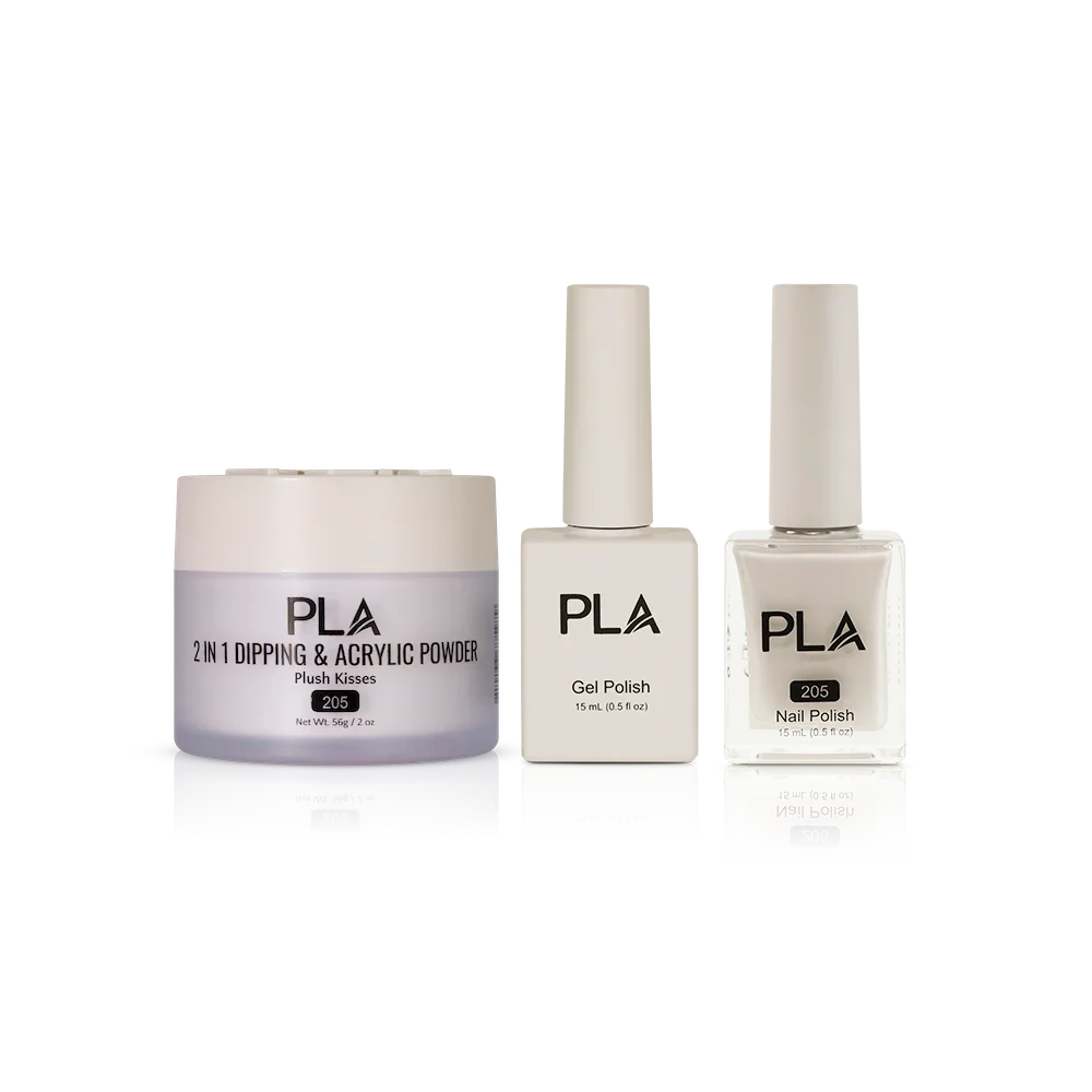 PLA Nail Trio Set (front view of gel polish, lacquer polish, and dip & acrylic powder jar)