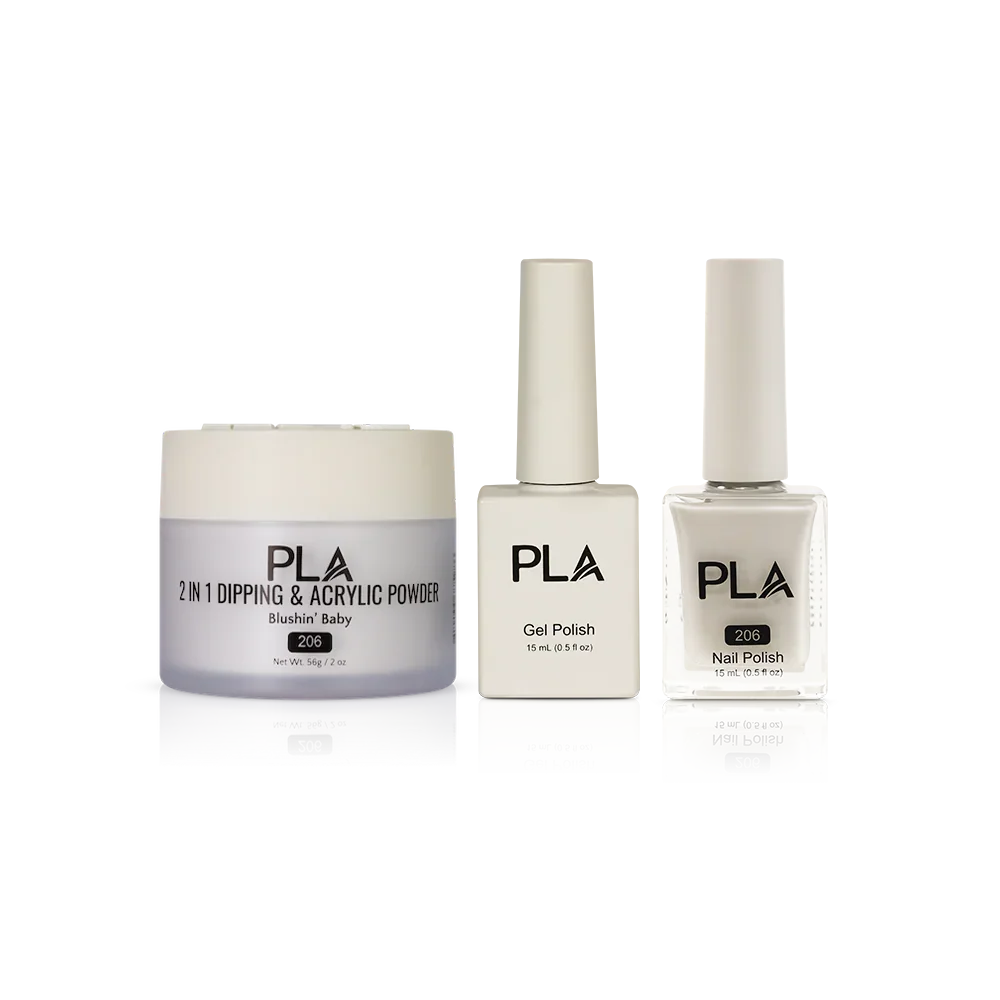 PLA Nail Trio Set (front view of gel polish, lacquer polish, and dip & acrylic powder jar)