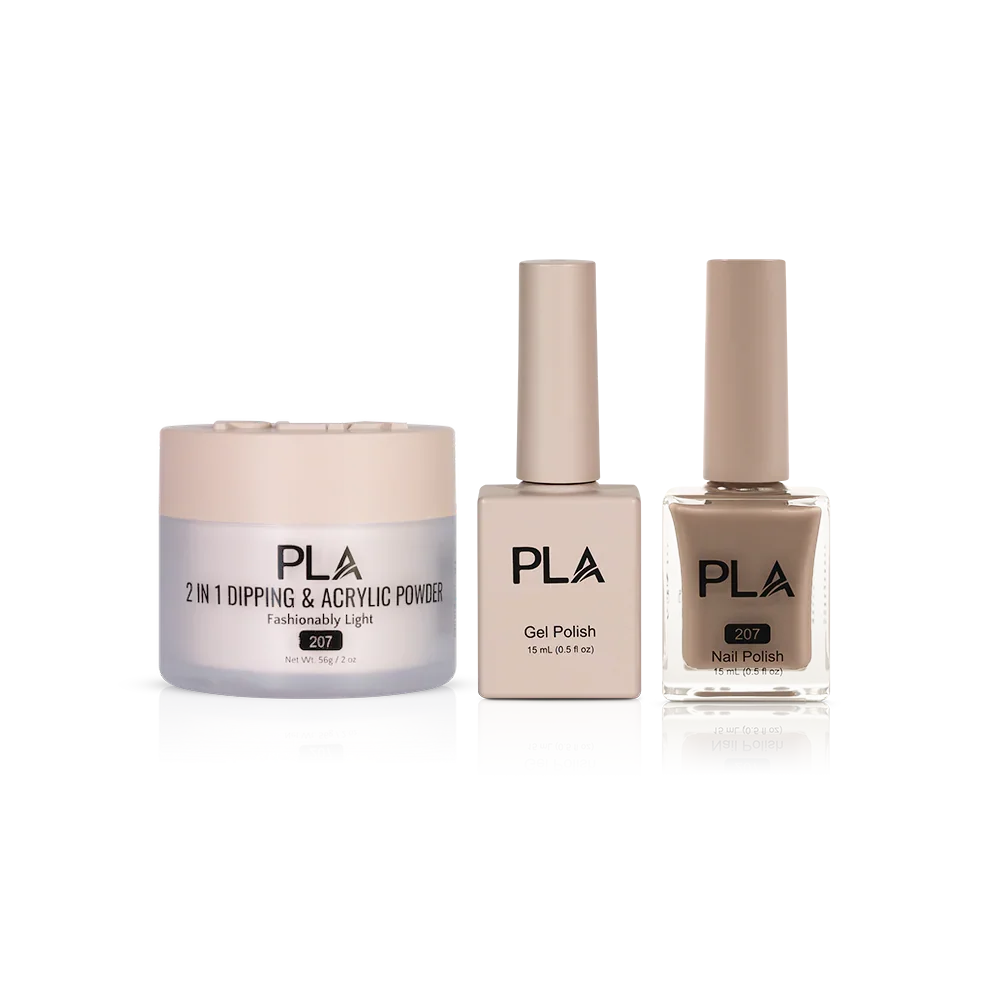 PLA Nail Trio Set (front view of gel polish, lacquer polish, and dip & acrylic powder jar)