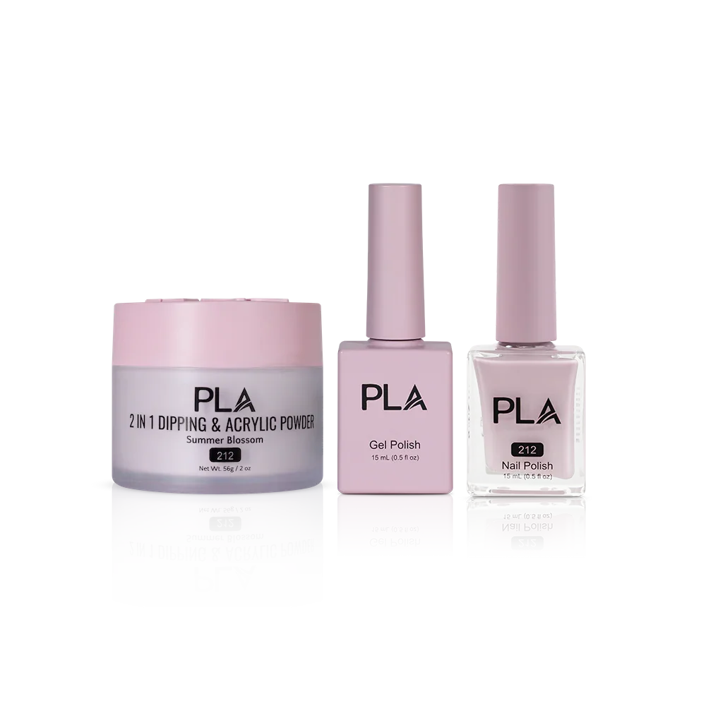 PLA Nail Trio Set (front view of gel polish, lacquer polish, and dip & acrylic powder jar)
