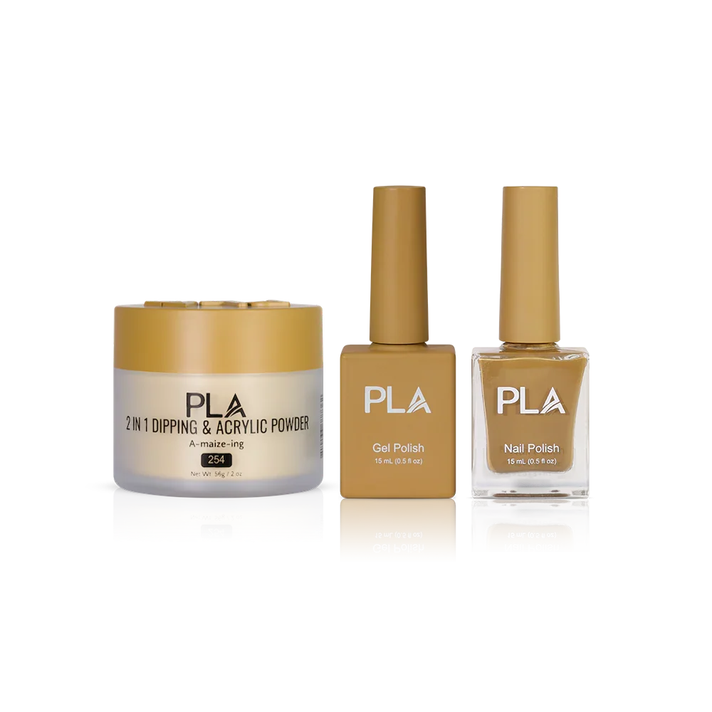 PLA Nail Trio Set (front view of gel polish, lacquer polish, and dip & acrylic powder jar)