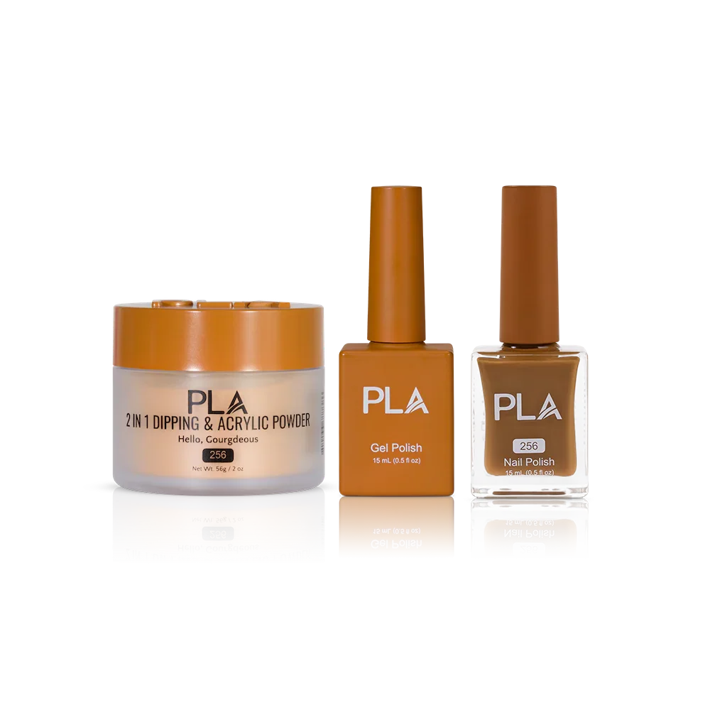 PLA Nail Trio Set (front view of gel polish, lacquer polish, and dip & acrylic powder jar)