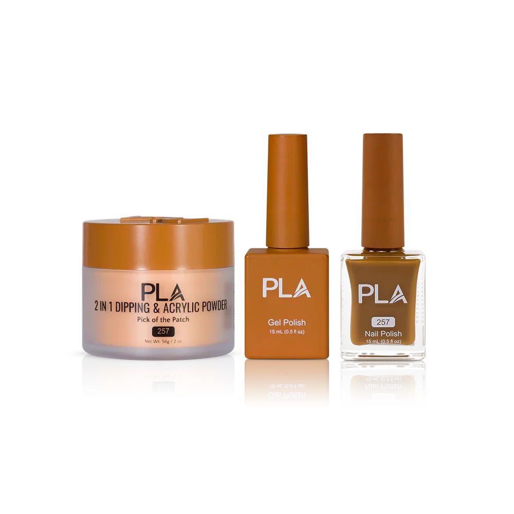 PLA Nail Trio Set (front view of gel polish, lacquer polish, and dip & acrylic powder jar)