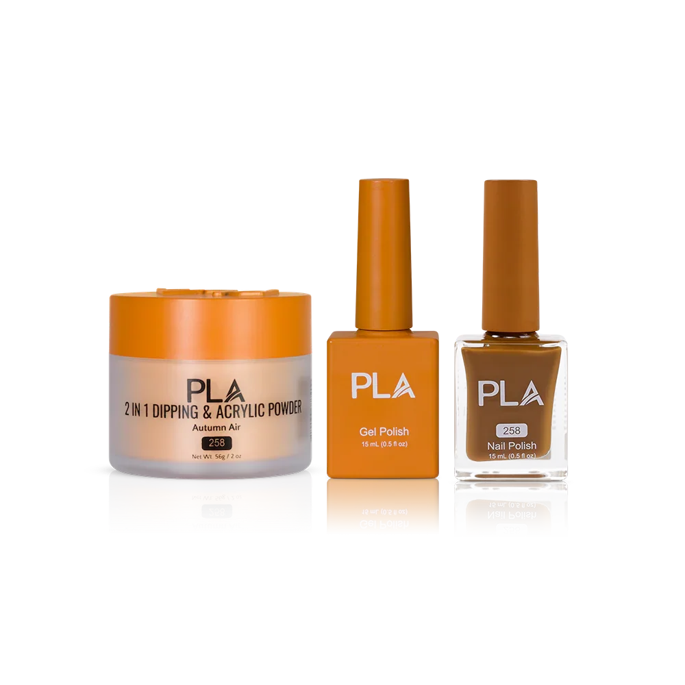 PLA Nail Trio Set (front view of gel polish, lacquer polish, and dip & acrylic powder jar)