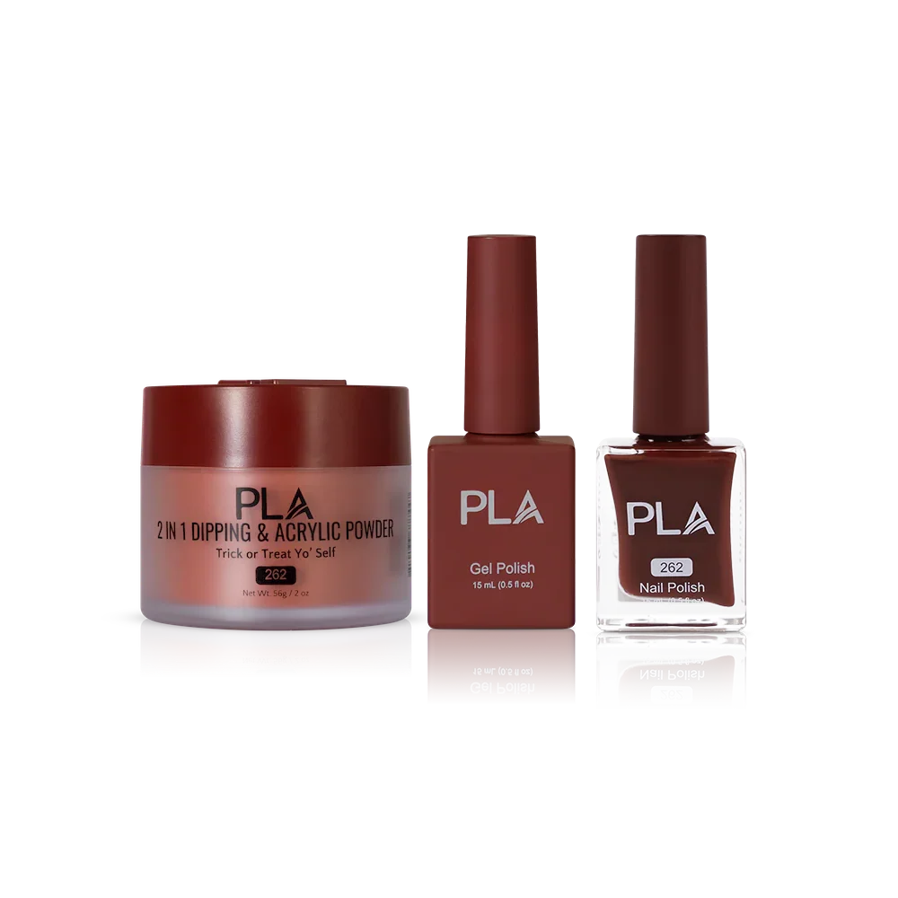 PLA Nail Trio Set (front view of gel polish, lacquer polish, and dip & acrylic powder jar)
