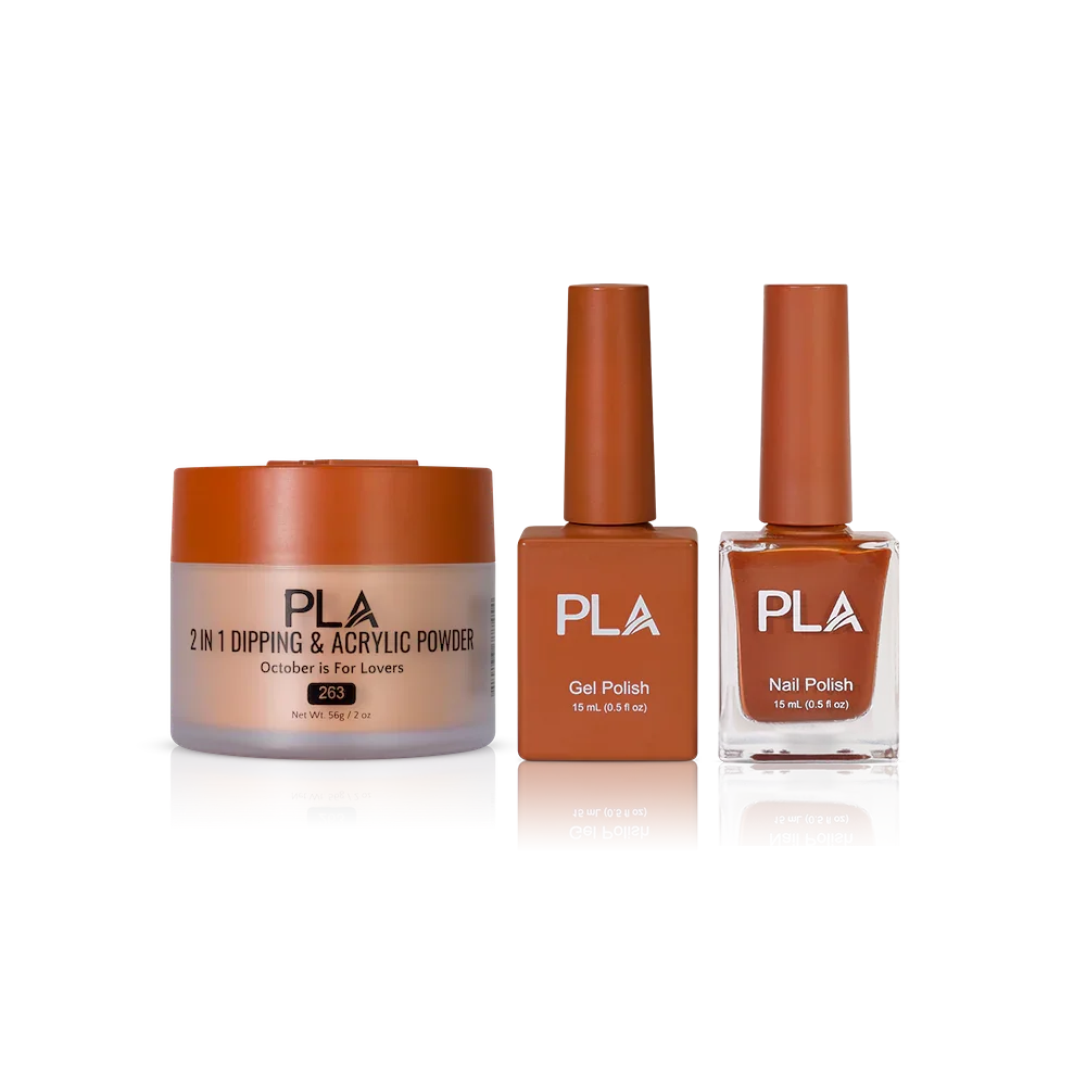 PLA Nail Trio Set (front view of gel polish, lacquer polish, and dip & acrylic powder jar)