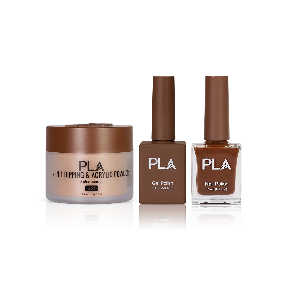 PLA Nail Trio Set (front view of gel polish, lacquer polish, and dip & acrylic powder jar)