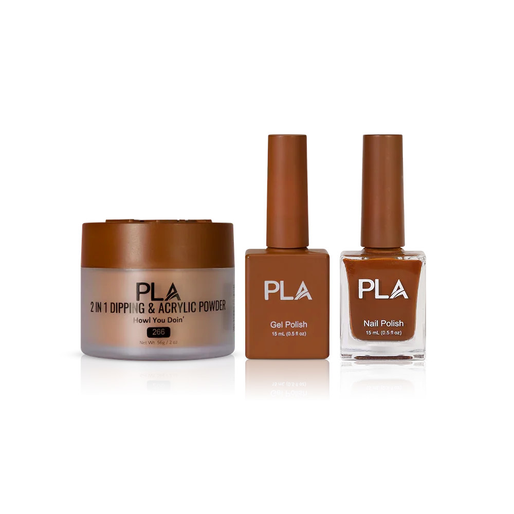 PLA Nail Trio Set (front view of gel polish, lacquer polish, and dip & acrylic powder jar)