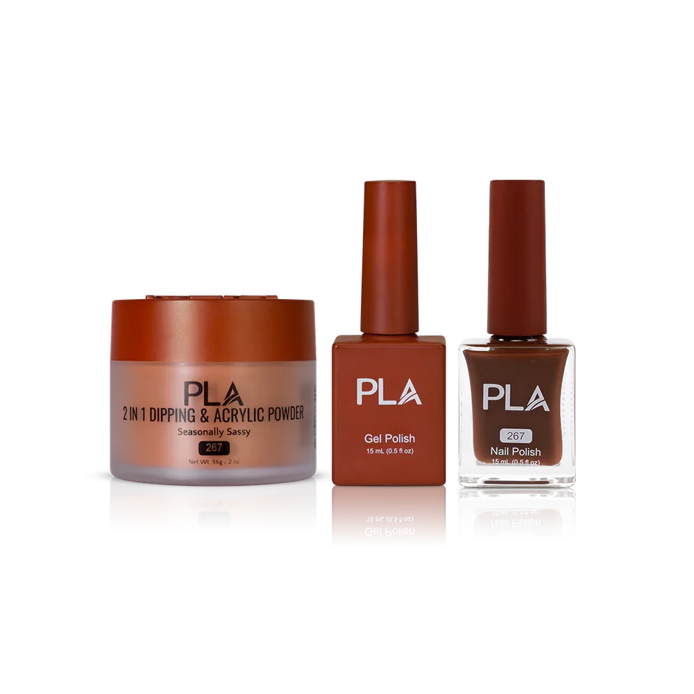 PLA Nail Trio Set (front view of gel polish, lacquer polish, and dip & acrylic powder jar)