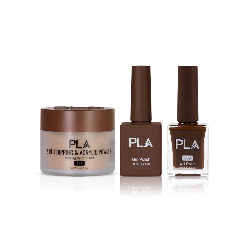 PLA Nail Trio Set (front view of gel polish, lacquer polish, and dip & acrylic powder jar)