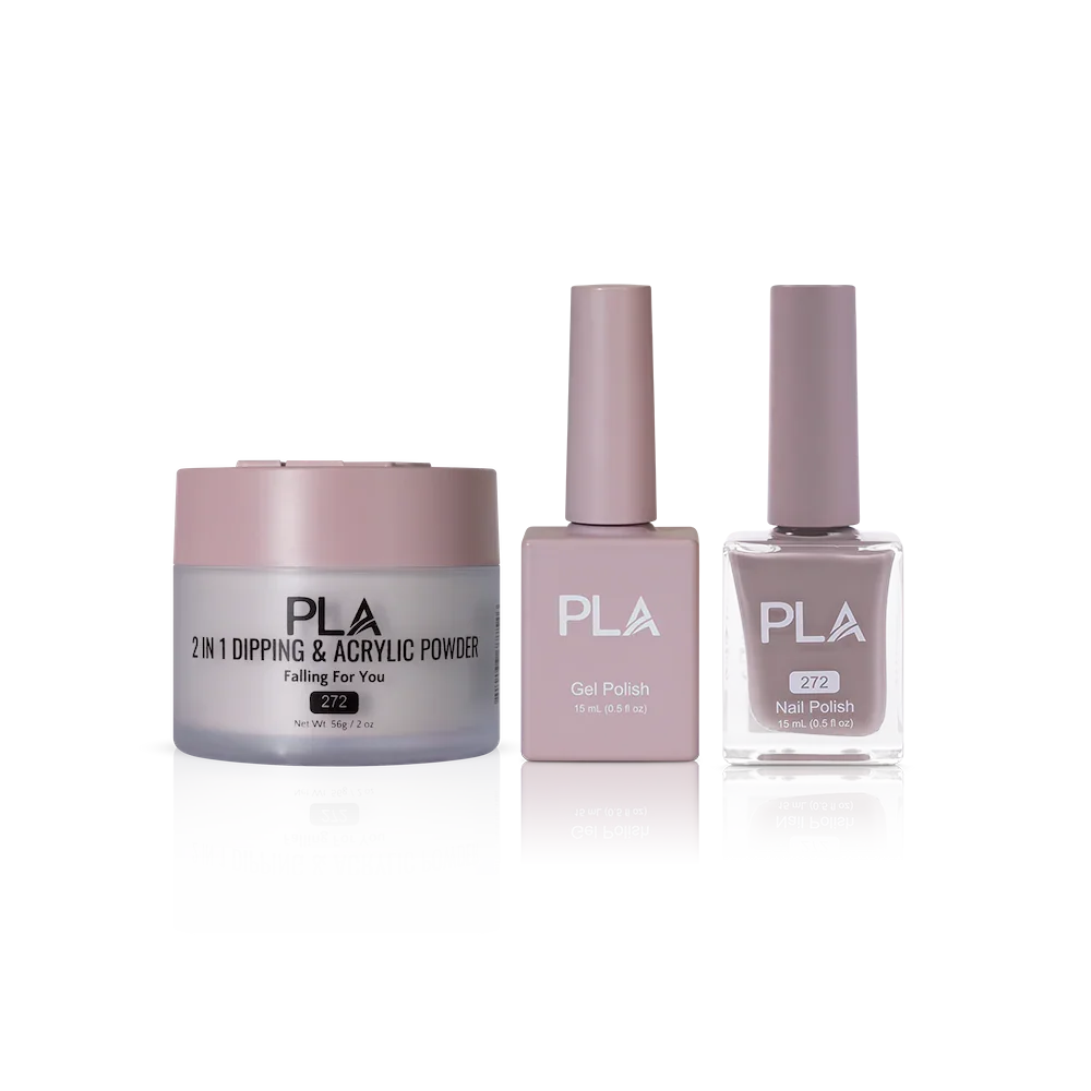 PLA Nail Trio Set (front view of gel polish, lacquer polish, and dip & acrylic powder jar)