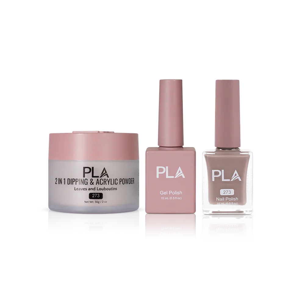 PLA Nail Trio Set (front view of gel polish, lacquer polish, and dip & acrylic powder jar)