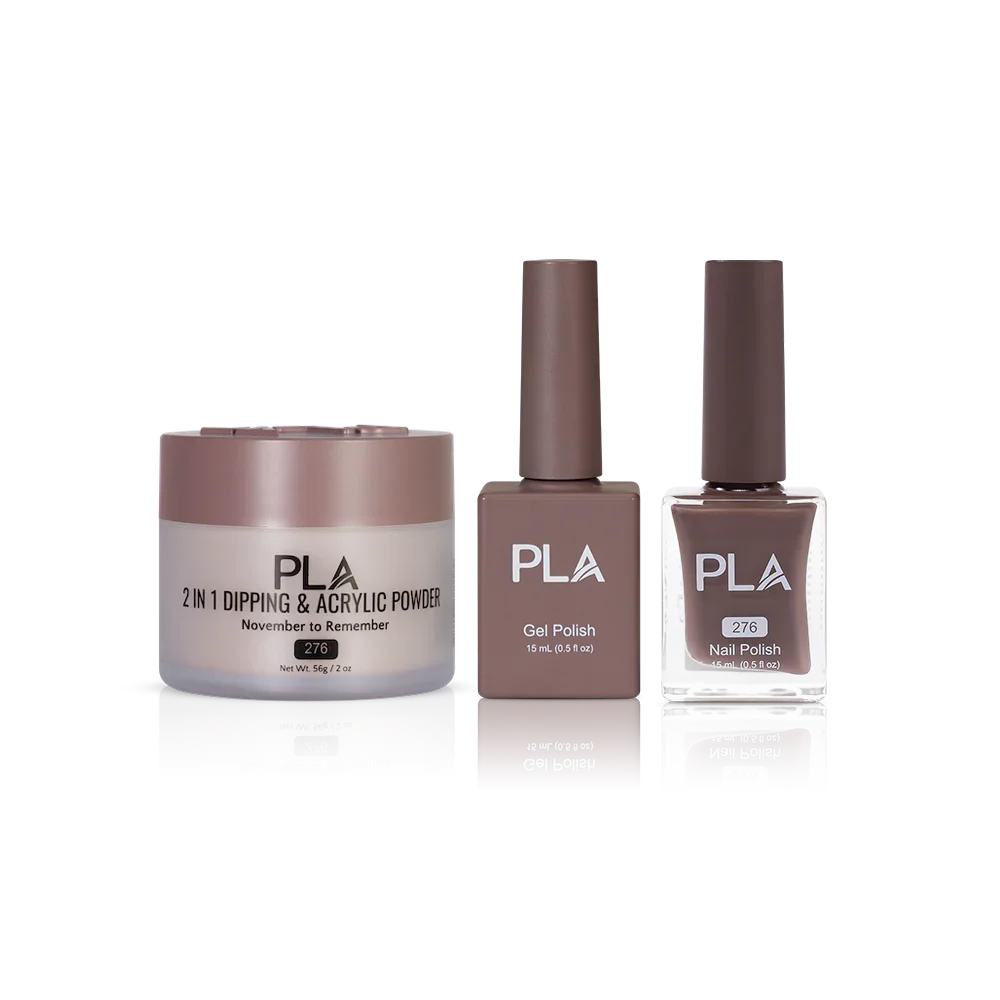 PLA Nail Trio Set (front view of gel polish, lacquer polish, and dip & acrylic powder jar)