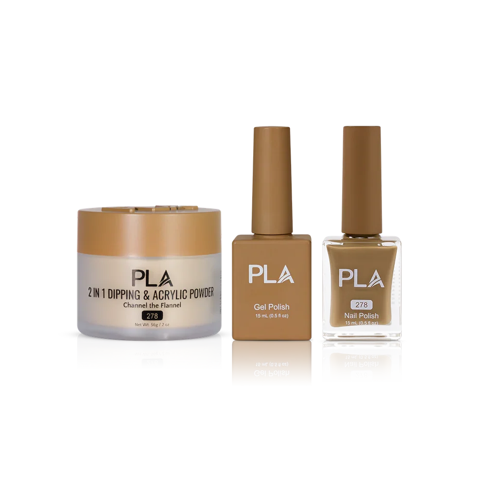PLA Nail Trio Set (front view of gel polish, lacquer polish, and dip & acrylic powder jar)