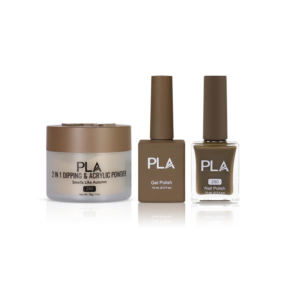 PLA Nail Trio Set (front view of gel polish, lacquer polish, and dip & acrylic powder jar)