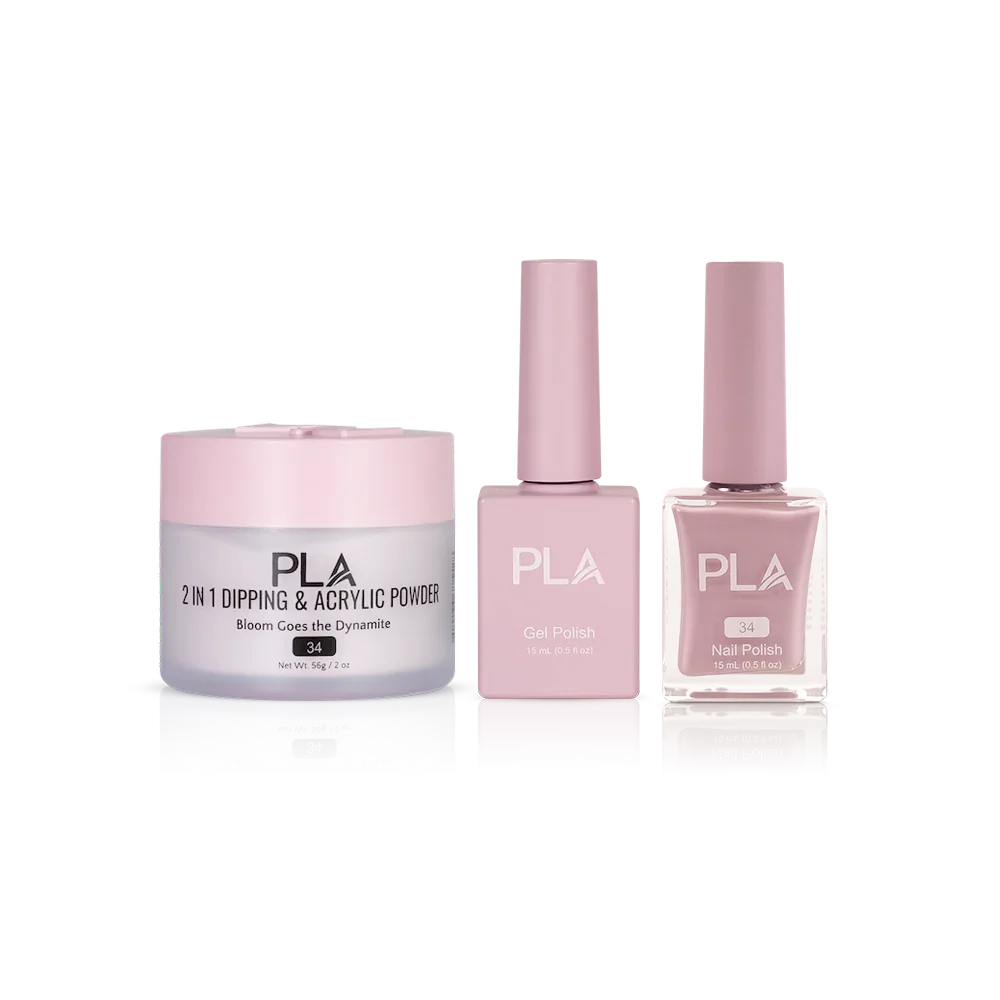 PLA Nail Trio Set (front view of gel polish, lacquer polish, and dip & acrylic powder jar)