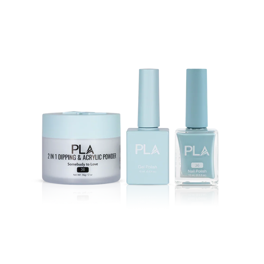 PLA Nail Trio Set (front view of gel polish, lacquer polish, and dip & acrylic powder jar)