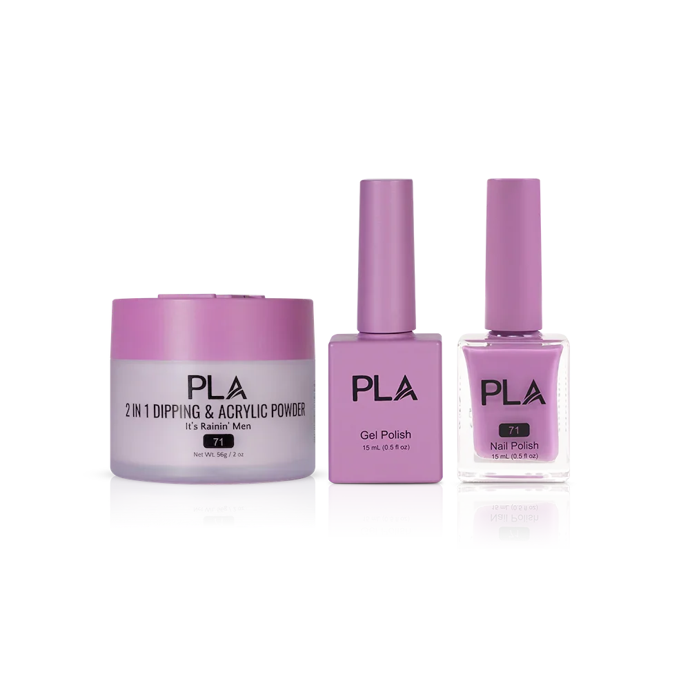 PLA Nail Trio Set (front view of gel polish, lacquer polish, and dip & acrylic powder jar)
