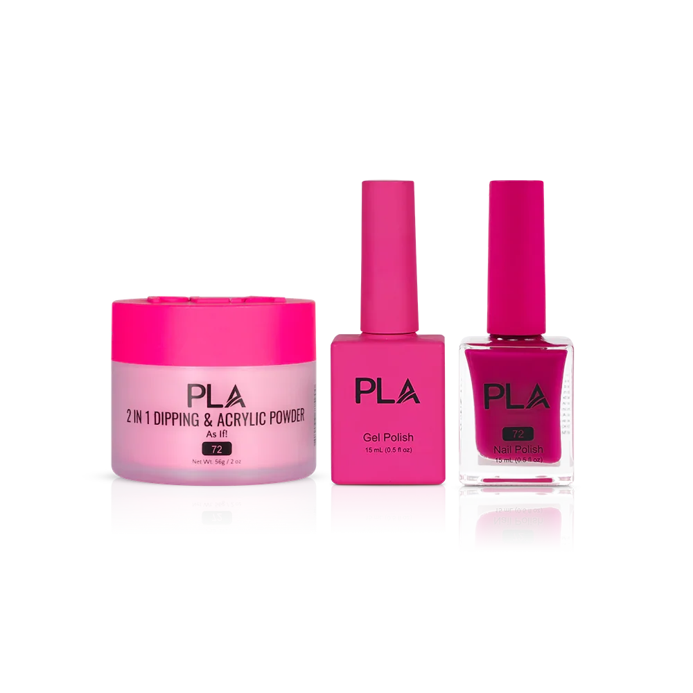 PLA Nail Trio Set (front view of gel polish, lacquer polish, and dip & acrylic powder jar)