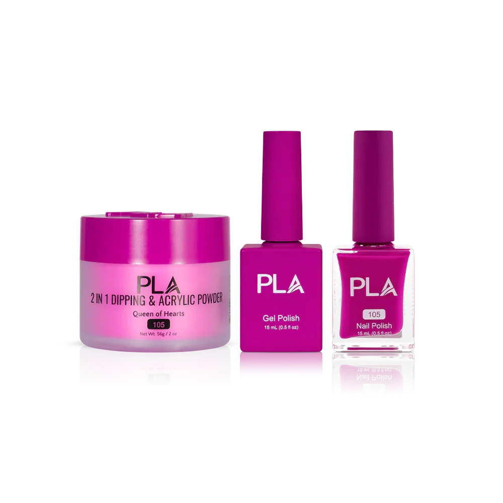 PLA Nail Trio Set (front view of gel polish, lacquer polish, and dip & acrylic powder jar)