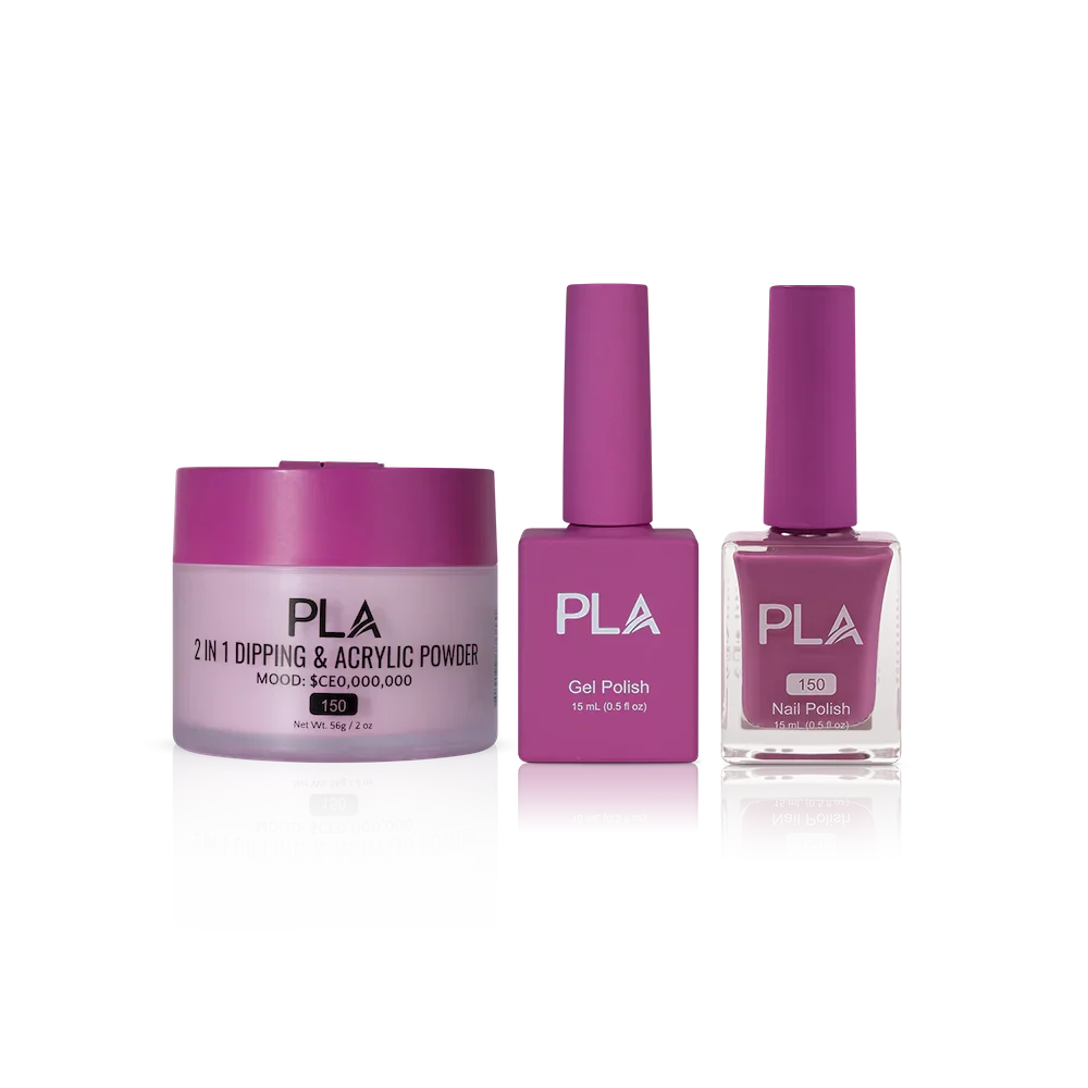 PLA Nail Trio Set (front view of gel polish, lacquer polish, and dip & acrylic powder jar)