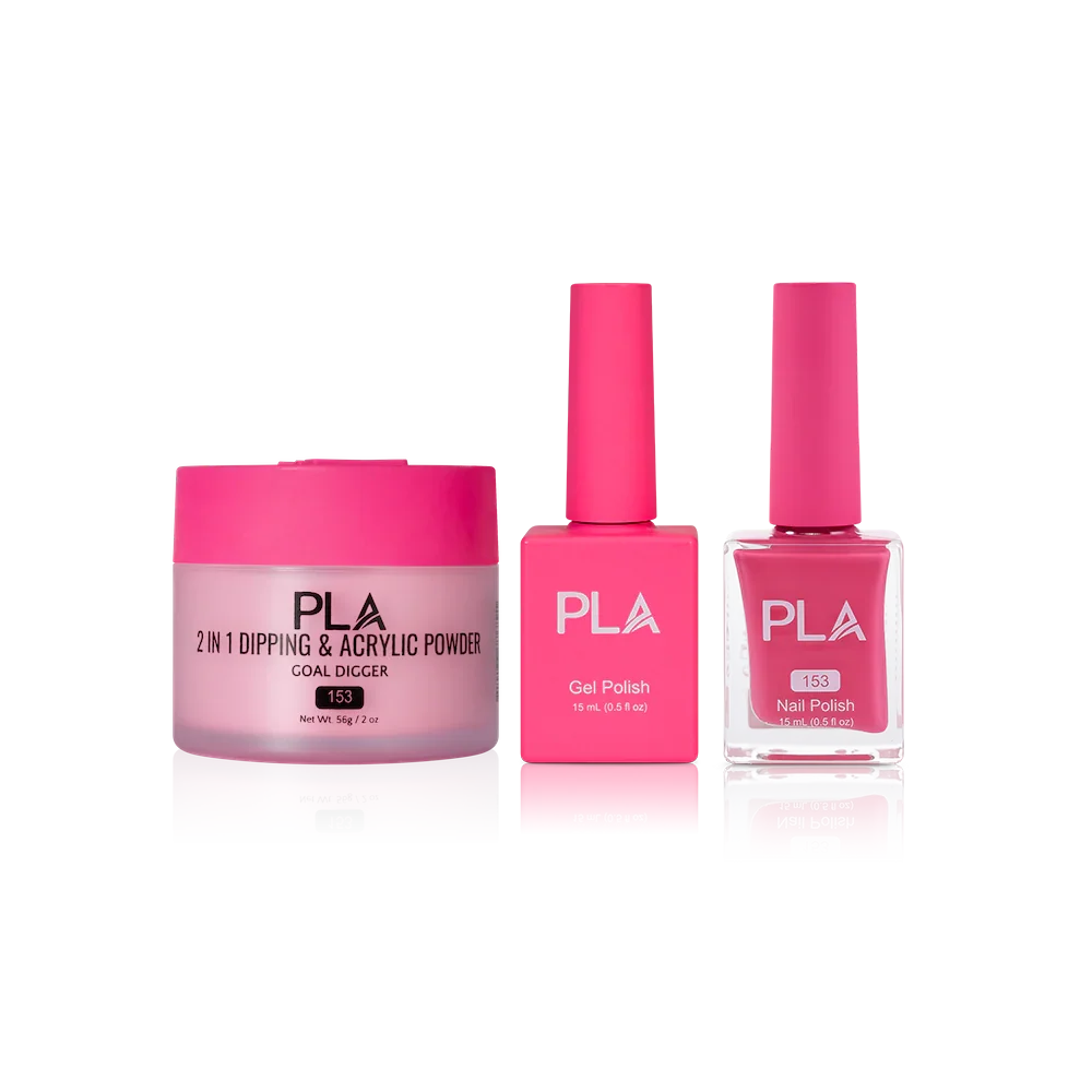 PLA Nail Trio Set (front view of gel polish, lacquer polish, and dip & acrylic powder jar)