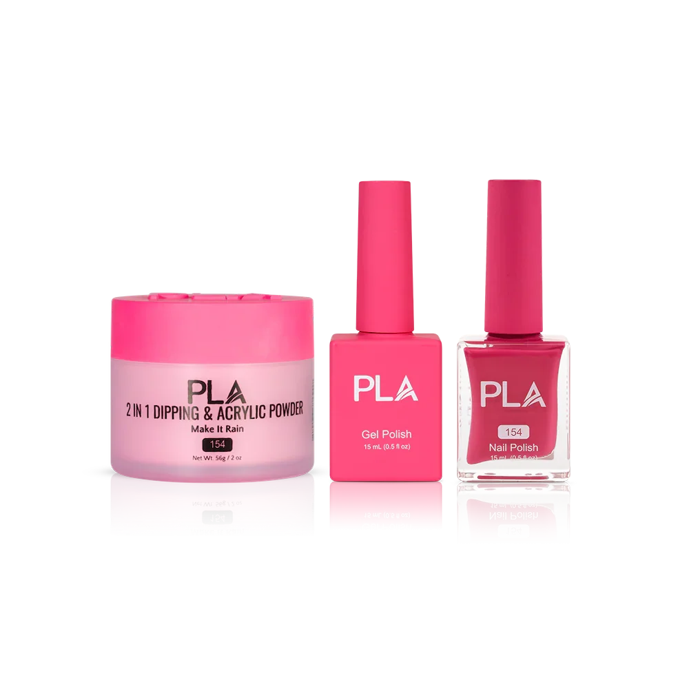 PLA Nail Trio Set (front view of gel polish, lacquer polish, and dip & acrylic powder jar)
