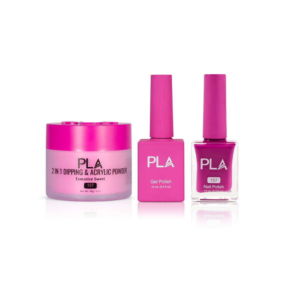 PLA Nail Trio Set (front view of gel polish, lacquer polish, and dip & acrylic powder jar)