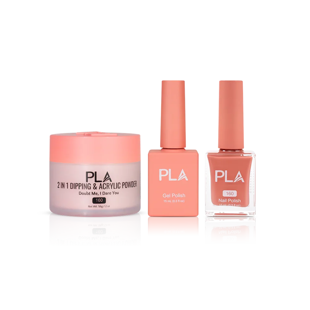 PLA Nail Trio Set (front view of gel polish, lacquer polish, and dip & acrylic powder jar)