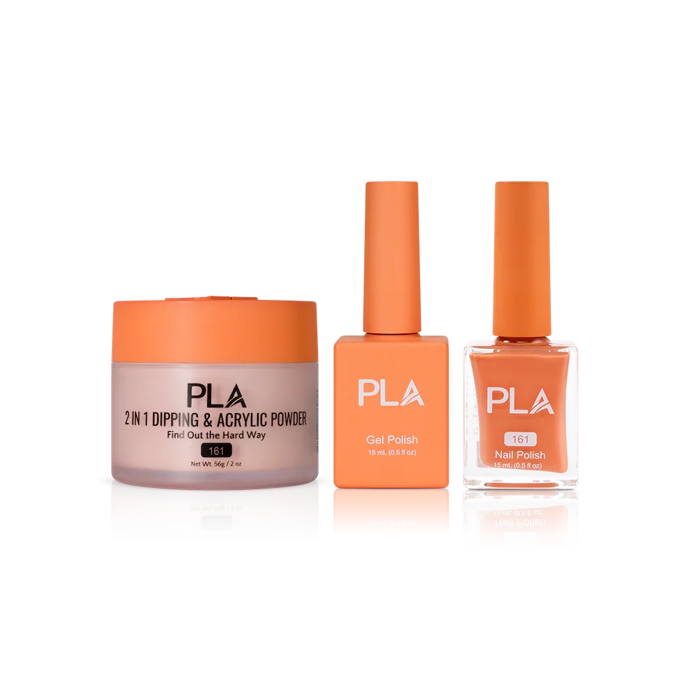 PLA Nail Trio Set (front view of gel polish, lacquer polish, and dip & acrylic powder jar)