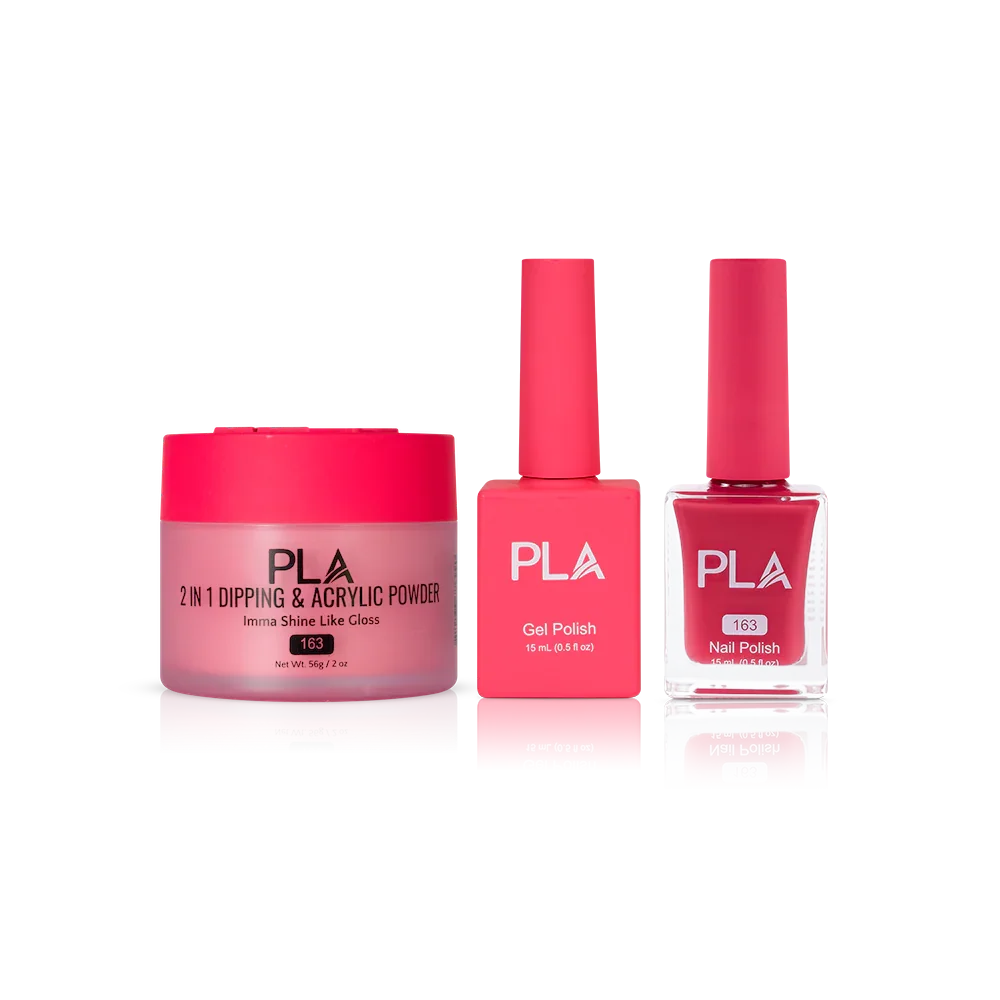 PLA Nail Trio Set (front view of gel polish, lacquer polish, and dip & acrylic powder jar)