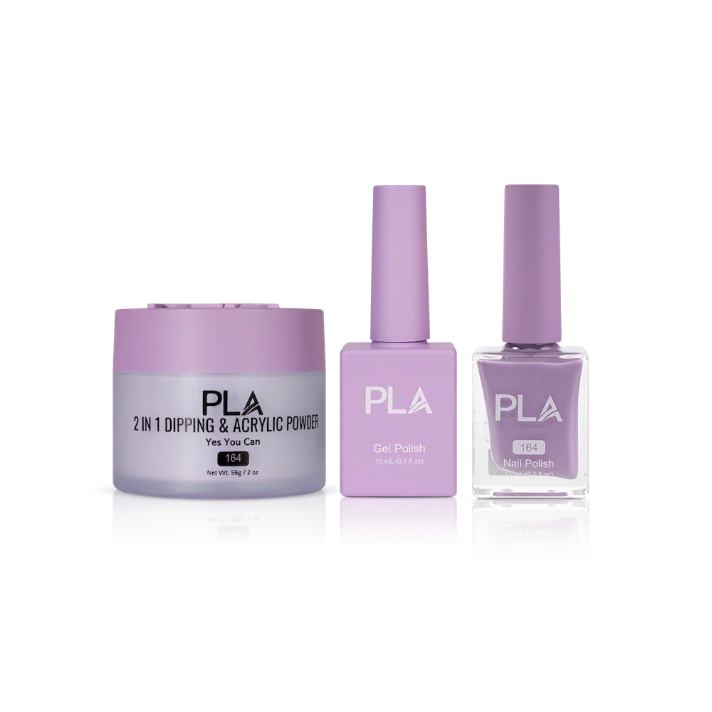 PLA Nail Trio Set (front view of gel polish, lacquer polish, and dip & acrylic powder jar)