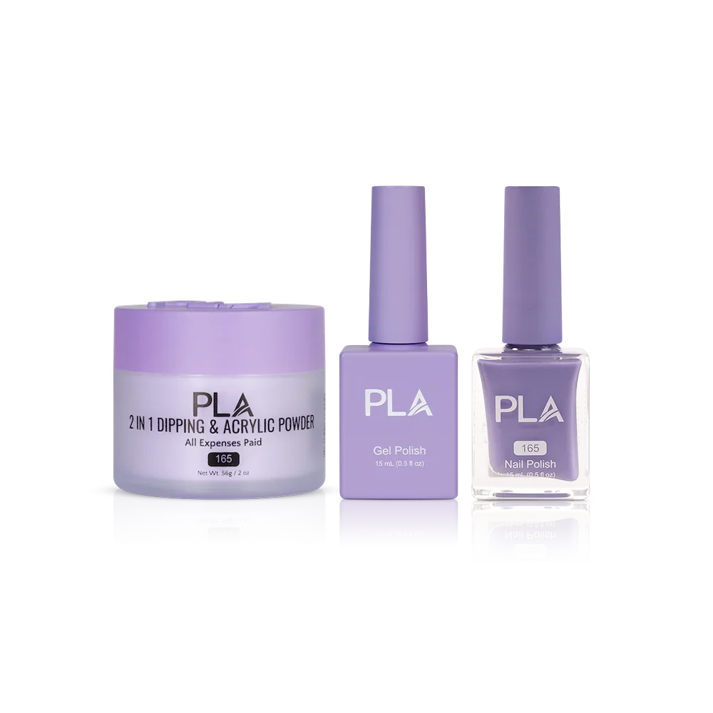 PLA Nail Trio Set (front view of gel polish, lacquer polish, and dip & acrylic powder jar)
