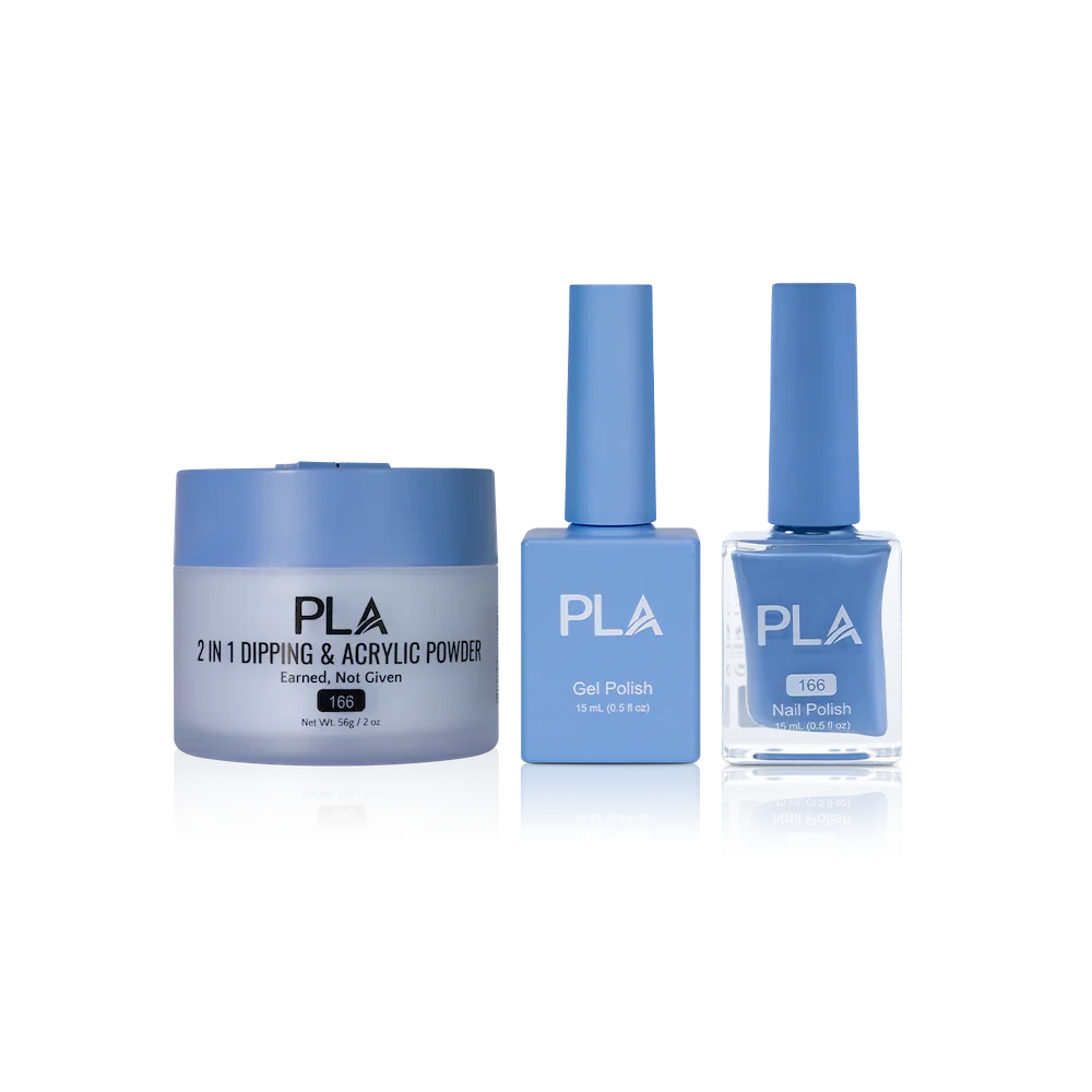 PLA Nail Trio Set (front view of gel polish, lacquer polish, and dip & acrylic powder jar)