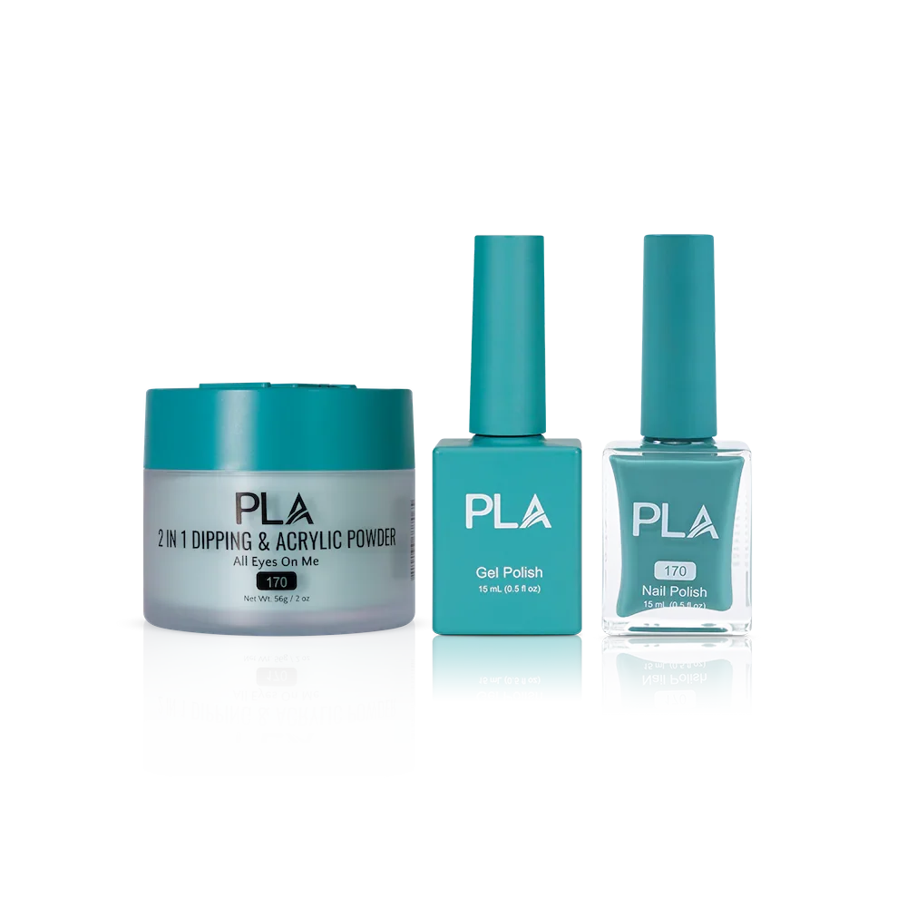 PLA Nail Trio Set (front view of gel polish, lacquer polish, and dip & acrylic powder jar)